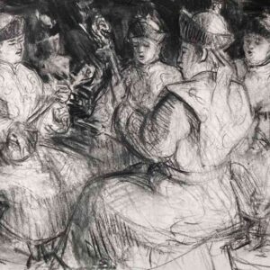 Altai Khairkhan, muiziekgroep uit Mongolië. houtskool 47x62 cm.